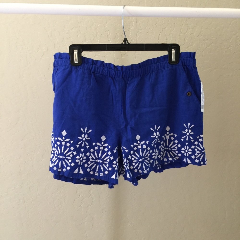 Anthropologie Blue Embroidered Shorts, Sz M, NWT